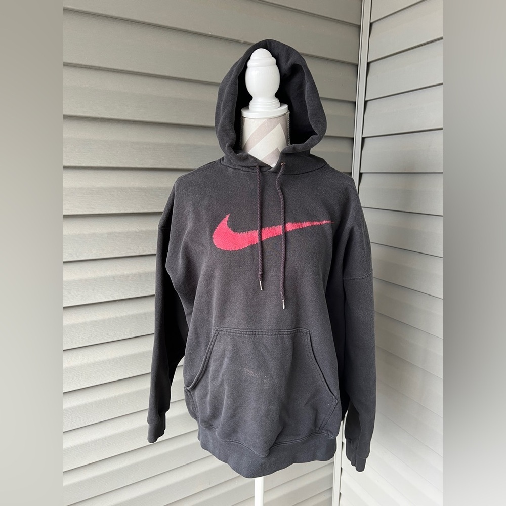 Vintage 90’s NIKE Big Swoosh Logo Black Hoodie Made In USA Men’s XL